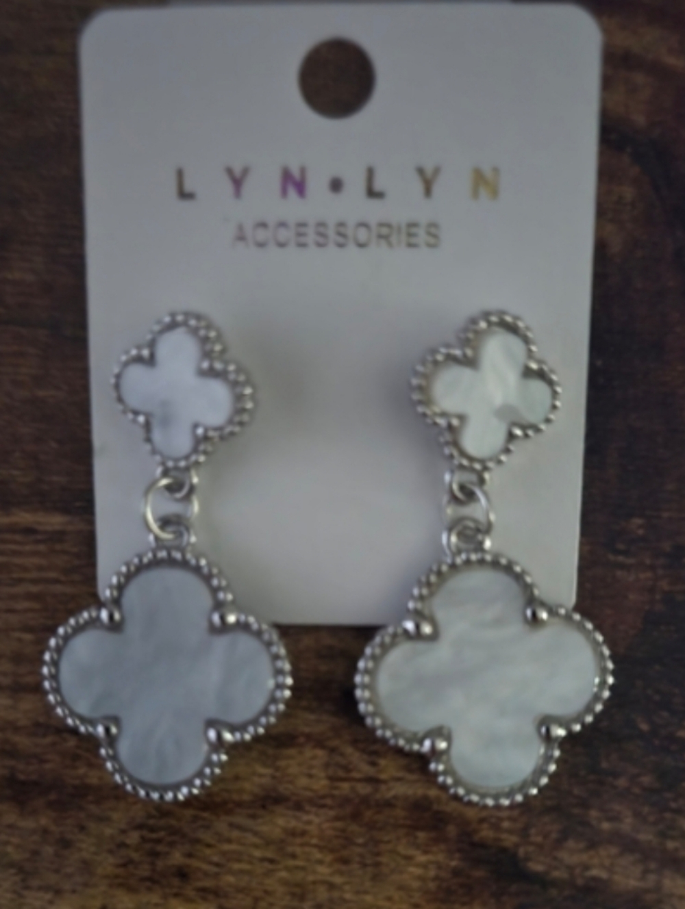 White Mother of Pearl Clover Drop Earrings